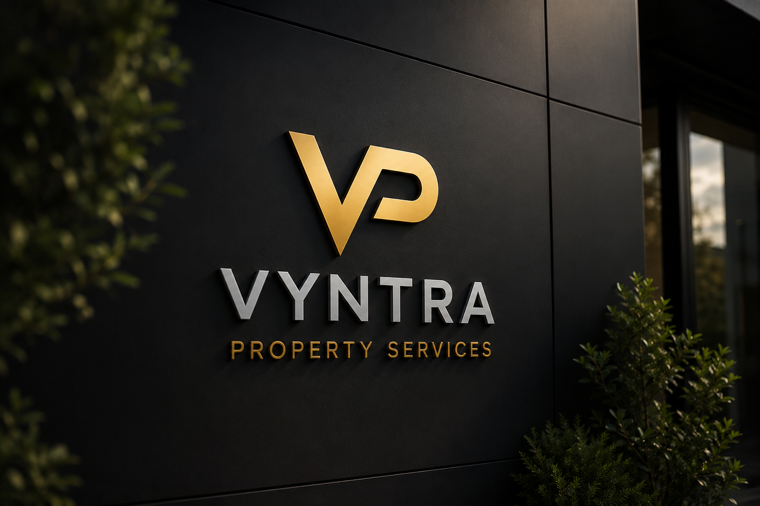 The Vyntra Property Services brand signage, reflecting the standard behind every job